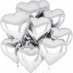Cluster of white heart-shaped balloons with silver edges