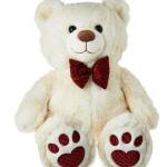 White teddy bear with a red bow tie