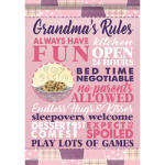 Pink decorative sign with Grandma-themed text and a cookie illustration