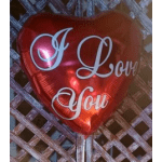 Red heart-shaped balloon with "I Love You" text