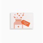 Get well soon card with a pink medicine bottle and pills