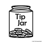 Illustration of a tip jar filled with coins