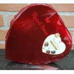 Red heart-shaped chocolate gift box with Russell Stover branding