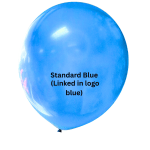 Blue balloon with printed text on a white background