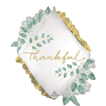 Diamond-shaped foil balloon with the word thankful and leaf graphics