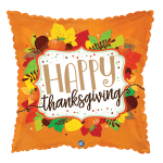 Orange Thanksgiving balloon with fall leaves and pumpkins