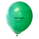 Single green balloon with printed text on a white background