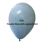Single pale blue balloon with a gray tint and printed text