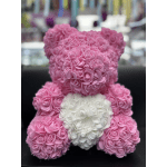 Pink and white rose teddy bear arrangement