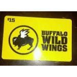 Yellow Buffalo Wild Wings card with a buffalo logo and the number 15
