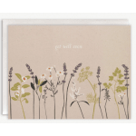 Greeting card with wildflower illustration and the words get well soon