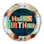 Round birthday balloon with colorful "Happy Birthday" text