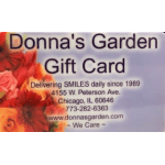 Donna's Garden gift card with red-orange flowers and store text