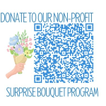 Flyer with a bouquet illustration and a large QR code
