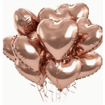 Cluster of rose gold heart-shaped balloons with curling ribbons