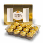 Box and tray of Ferrero Rocher chocolates in gold wrappers