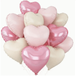 Cluster of heart-shaped pink and cream balloons