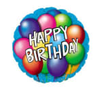 Round birthday balloon with colorful balloons and "Happy Birthday" text