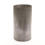 Tall ribbed metallic cylinder vase on a white background