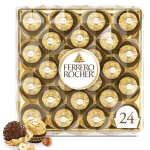 Box of Ferrero Rocher chocolates with one chocolate shown outside the package