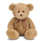 Plush teddy bear with a plaid bow