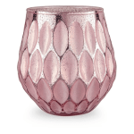 Pink textured glass vase with a rounded shape
