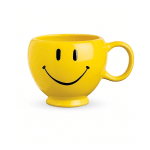 Yellow smiley-face mug on a white background