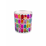 Colorful mosaic glass candle holder with a clear rim