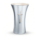 Silver vase with a cross emblem on a white background