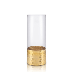 Clear glass cylinder vase with a gold hammered metal base