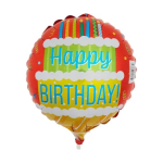 Round foil balloon with "Happy Birthday" text in bright colors