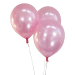 Three pink balloons on white strings against a white background
