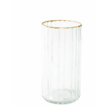 Clear glass cylinder vase with a gold rim