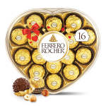 Heart-shaped box of Ferrero Rocher chocolates with a red bow