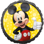 Round Mickey Mouse foil balloon with a yellow background