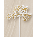 Gold glitter "Happy Anniversary" cake topper on a white stick