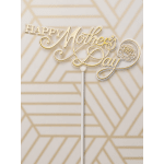 Gold "Happy Mother's Day" cake topper with a rose outline on a stick