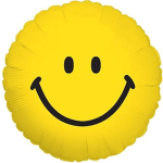 Yellow smiley face balloon on a white background