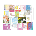 Assorted greeting cards with floral and celebratory designs