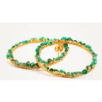 Pair of gold hoop earrings with green stone accents