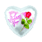 Heart-shaped foil balloon with a rose and "I Love You" text