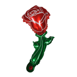 Red rose-shaped foil balloon with a green stem