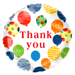 Round balloon with "Thank you" text and colorful balloon pattern