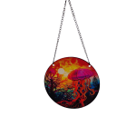 Round hanging wall art with colorful jellyfish illustration