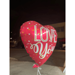 Heart-shaped red balloon with "LOVE You" text and small hearts