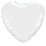 White heart-shaped foil balloon on a plain background