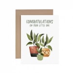 Greeting card with potted plants and congratulations text