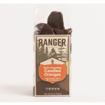 Package of dark chocolate candied oranges in clear wrapping