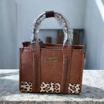 Brown Wrangler tote bag with leopard print trim