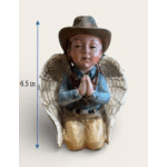 Small cowboy angel figurine with folded hands and wings